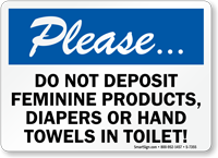 Do Not Deposit Feminine Products Diapers Toilet Sign
