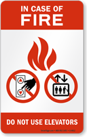 In Case of Fire Elevators (tri flame) Sign
