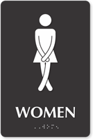 Cross legged Women's Bathroom Humor Sign