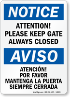 Keep Gate Always Closed Bilingual Sign