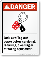 Lockout Tagout Power Before Repairing Retooling Equipment Sign