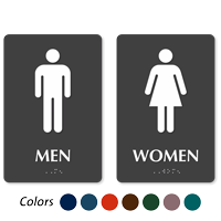 Men and Women Restroom Sign With Braille And Pictograms