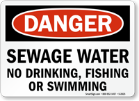 Sewage Water No Drinking Fishing Swimming Sign