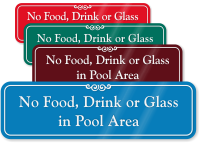 No Food Drink Glass in Pool Area Sign