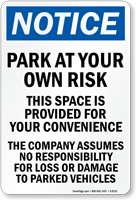 Company Assumes No Responsibility Sign