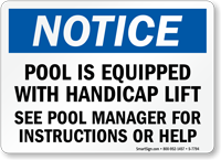 Notice  Pool With Handicap Lift Sign