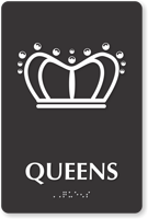Queens Crown Braille Restroom Sign