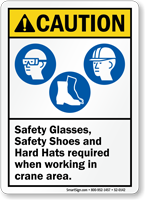 Safety Glasses Safety Shoes Hard Hats Required caution Sign