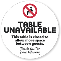 Table Unavailable To Allow Space Between Guests Decal