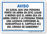 Spanish Blue Handgun Warning Sign for Texas