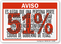 Spanish Red 51% Handgun Warning Sign