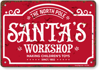 Festive The North Pole Santa's Workshop Vintage Sign