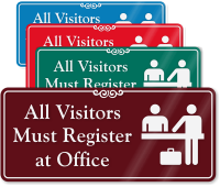 Visitors Must Register At Office ShowCase Wall Sign