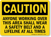 Caution: Wear Safety Belt and Lifeline Sign
