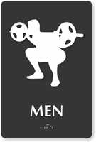 Weight Lifting Man Braille Restroom Sign