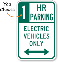 2 Hour Parking Electric Vehicles Arrow Sign