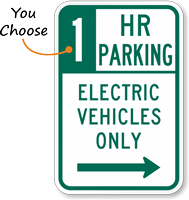2 Hour Parking Electric Vehicles Right Arrow Sign