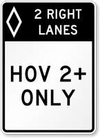 HOV 2+ Only Preferential Lane Sign