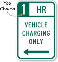 Vehicle Charging Left Arrow Hour Limit Sign