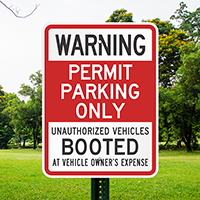 Warning Permit Parking Unauthorized Vehicles Booted Signs