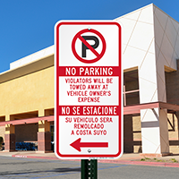 No Parking Violators Towed Signs With Left Arrow