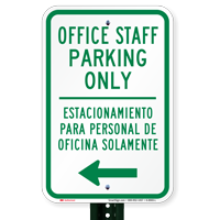 Bilingual Office Staff Parking With Left Arrow Signs