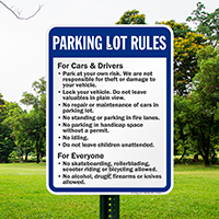 Parking Lot Rules For Cars Drivers Everyone Signs
