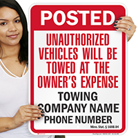 Custom Minnesota Tow-Away Sign