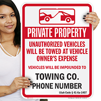 Custom Utah Tow-Away Sign