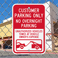 Customer Parking Only, No Overnight Parking Signs