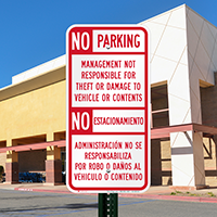 No Parking Management Not Responsible Theft Bilingual Signs