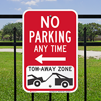 No Parking, Tow-Away Zone Left Arrow Signs