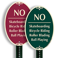 No Skateboarding Bicycle Riding Roller Blading Sign