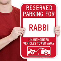 Reserved Parking For Rabbi Signs