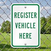 REGISTER VEHICLE HERE Signs