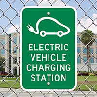 Electric Vehicle Charging Station With Graphic Signs