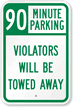 90 Minute Parking, Violators Towed Away Sign