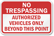 No Trespassing Authorized Vehicles Sign