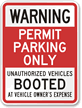Warning Permit Parking Unauthorized Vehicles Booted Sign
