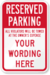 Customizable Reserved Parking Sign