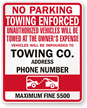 No Parking, Unauthorized Vehicles Towed Sign
