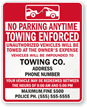 No Parking Anytime, Tow Away Sign
