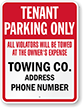 Custom Tow Away Tenant Parking Only Sign