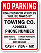 Custom Fire Lane No Parking, Unauthorized Vehicles Towed Sign