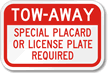 Tow Placard License Plate Required Sign