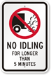 No Idling For Longer Than 5 Minute Sign