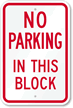 NO PARKING IN THIS BLOCK Sign