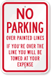 No Parking Over Painted Lines Sign