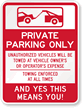 Private Parking Only, Unauthorized Vehicles Towed Sign
