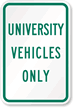 Reserved Parking: UNIVERSITY VEHICLES ONLY Sign